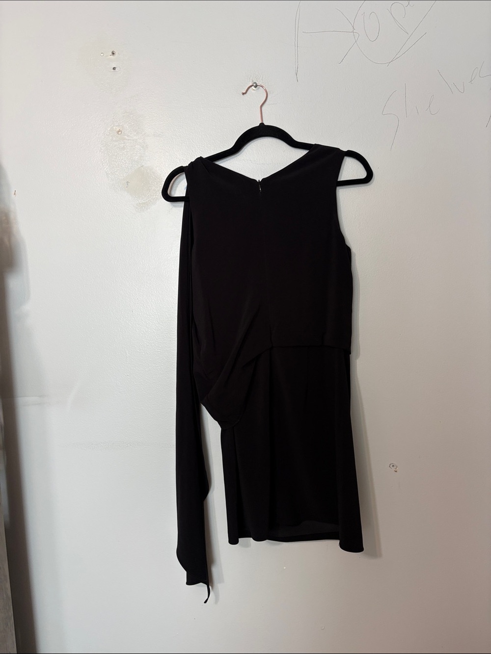 Halston Black Asymmetric Draped Cape Cocktail Mini Dress Size 0 - Picture 3 of 5